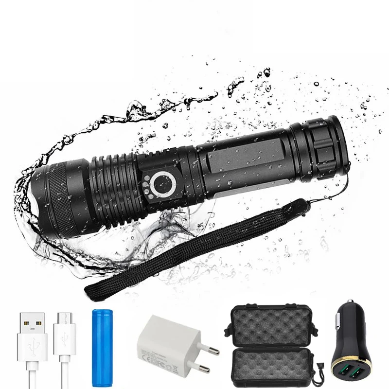 

D2 LED Flashlight XHP50 Tactical 100000 Lumen Men EDC Flashlights USB Rechargeable Zoomable Outdoor Lighting 18650 Torch Lantern