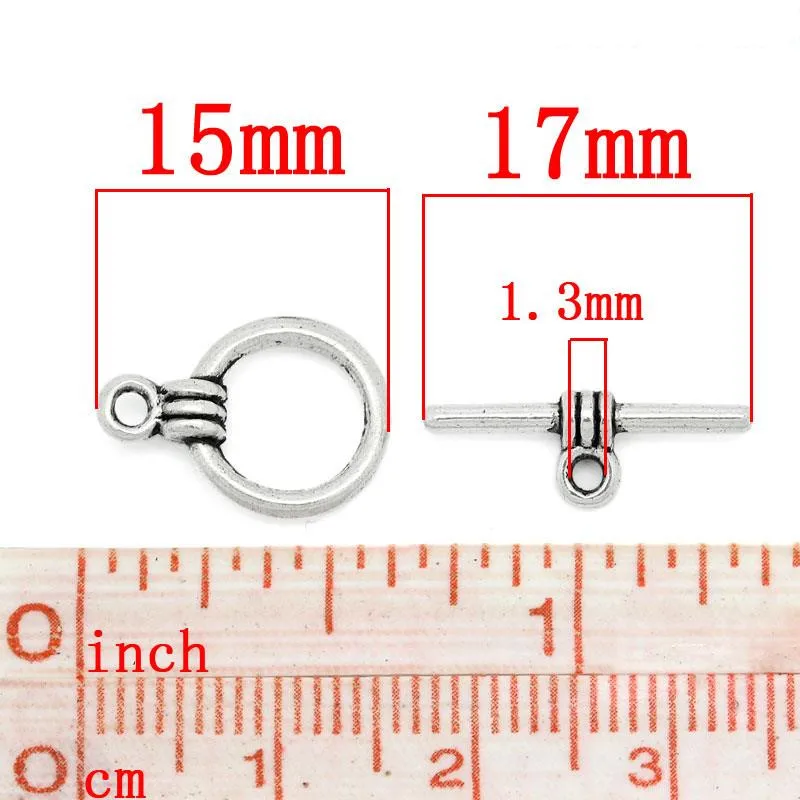 40 Sets Doreen Box Ring Toggle Clasps Znic Alloy Silver Color For DIY Jewelry Making Accessories, Ring:15x11mm,Bar:17x6mm