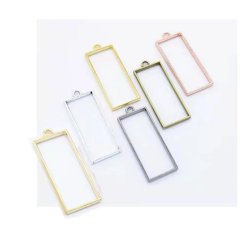 10pcs 7 Colors Options Alloy Jewelry Accessories Rectangle Charm Hollow Glue Blank Pendant Tray Bezel