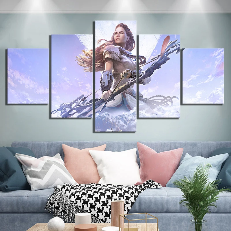 Gamer 5 Panel Horizon Zero Dawn Video Game Wall Art Posters Canvas Pictures HD Print Paintings Home Decor Living Room Decoration