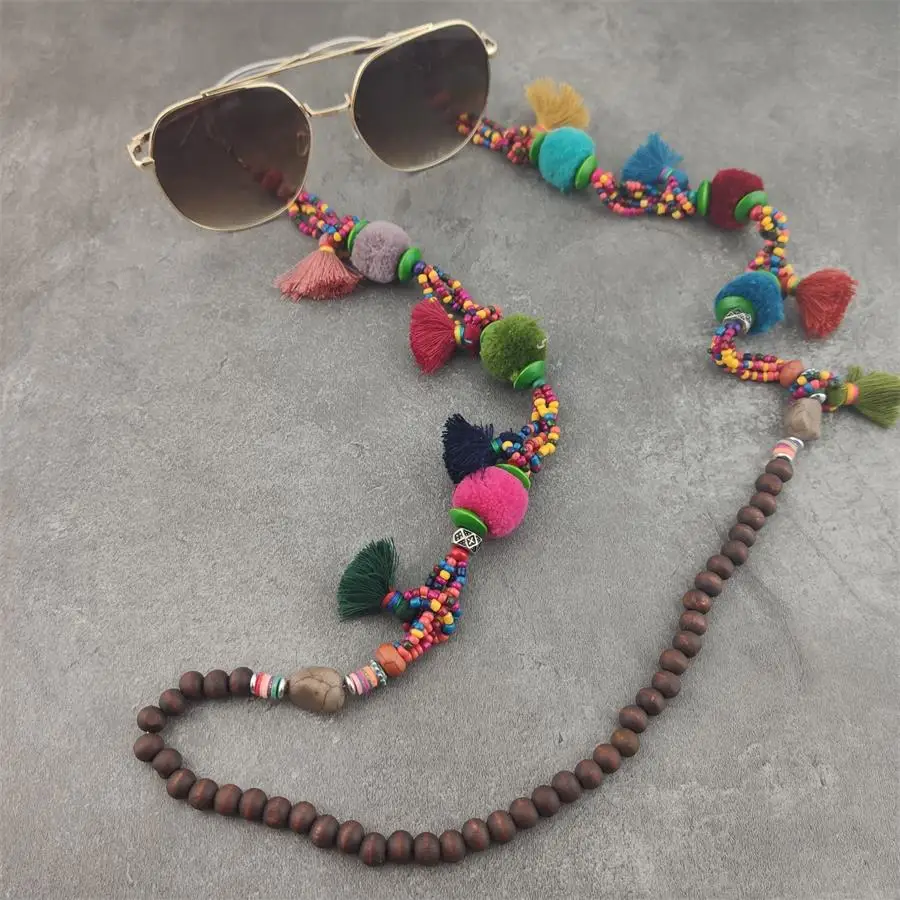 Boho Fashion Chic Womens Handmade Colorful Bead Tassel Sunglasses Chains Reading Glasses Chain Eyewear Cord Lanyard Necklace