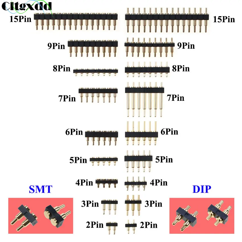 

10pcs Male Spring Loaded Pogo Pin header Female Target Connector Mate 2.54mm Pitch 2 3 4 5 6 7 Positions Through Hole PCB