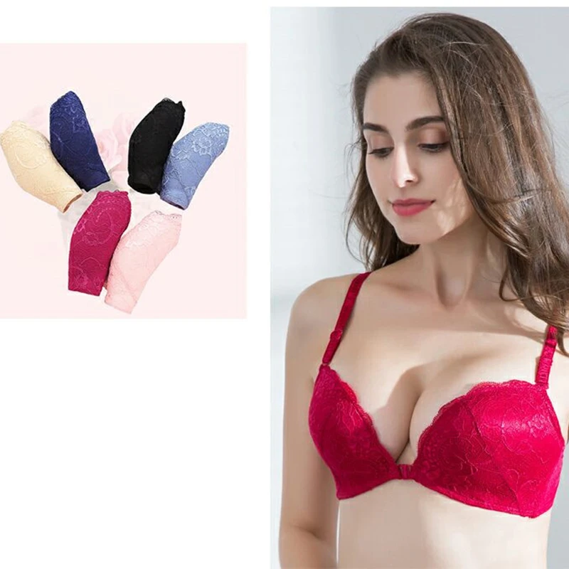 Elovegirl Seamless Lace Front Closure Push Up Bra Wireless Thin Cup Underwear For Women Lingerie Girl\'s Brassiere Comfort