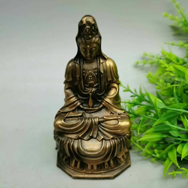 

Chinese Antiques Buddhism Feng Shui Copper Pure Copper Ware Guanyin Buddha Statue Desk Decoration Collection Ornaments