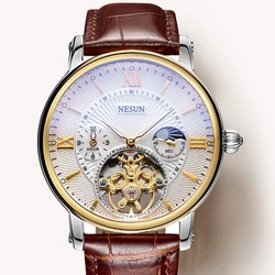 Svizzera NESUN scheletro Tourbillon orologi da uomo meccanici automatici di lusso di marca superiore orologi impermeabili fasi lunari N9091-3