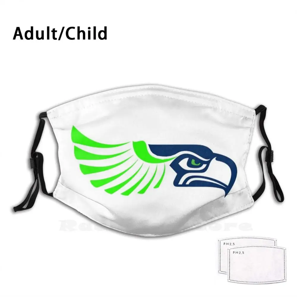 Seahawks Face Mask Print Washable Filter Anti Dust Mouth Mask Seahawks Seattle Football Wilmington College Green North Carolina