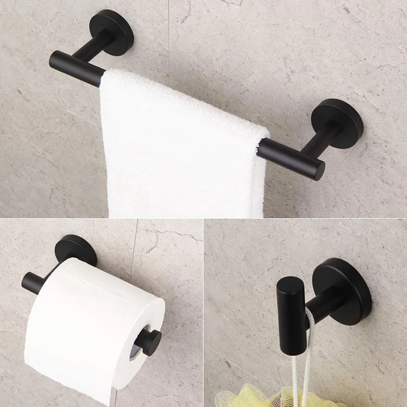 

Stainless Steel Bathroom Hardware Set Bathroom Accessories Black Robe Hook Towel Rail Bar Rack Bar Shelf Tissue Paper Holder