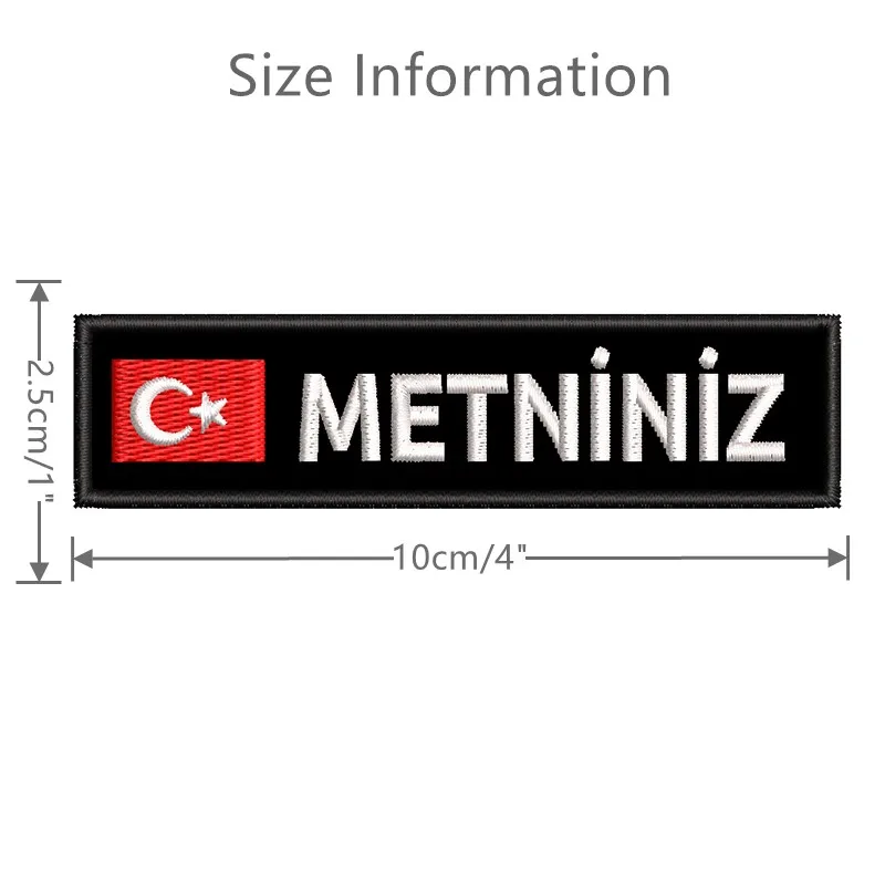 Personalized Turkish Flag Name Patches For Clothing Uniform Hat Tactical Backpacks Pet Collar Harness Iron On Or Hook Backing
