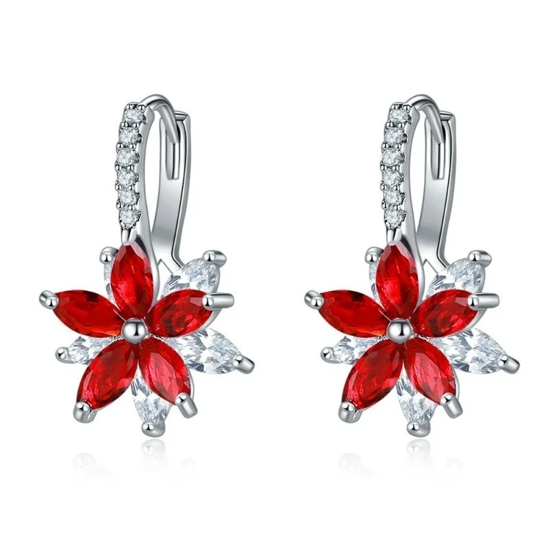 Fashion Women Luxury Jewelry Flower Zircon Hoop Earring for Wedding Engagmenet Earrings Gifts