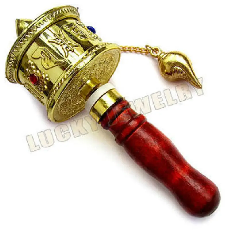 20# Tibetan Buddhist 6Mantra 8Cimelia Imitation Copper Prayer Wheel(Don't Include Lotus Seat)