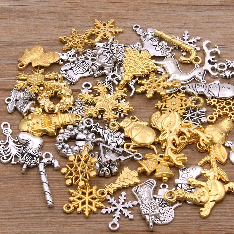 Random 20Pcs 10- 40 Style Alloy Metal Christmas Drop Oil Charms Gold Color Pendant For DIY Bracelet Necklace Jewelry Making