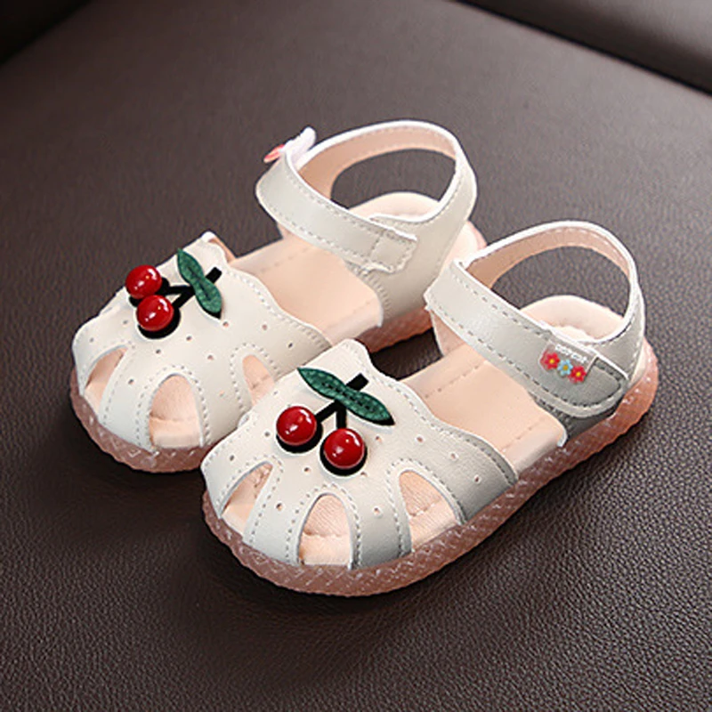 Summer Baby Girls Sandals Cute Cherry Closed Toe Toddler Infant Kids Shoes Princess Walkers Little Girls Shoes Sandals CSH931