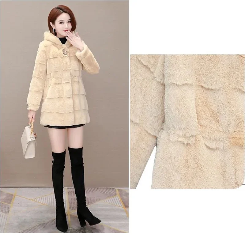 Thick Danish Mink Coat For Women 2021 Winter Fashion High Quality  Imitation Fur Coat Hooded Chaqueta Mujer Temperament 538