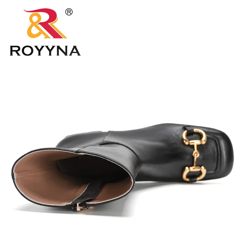 ROYYNA 2022 New Designers Metal Buckle Autumn Winter Shoes Woman Spuare Toe Block Heels Ankle Boots Female Botas Comfortable