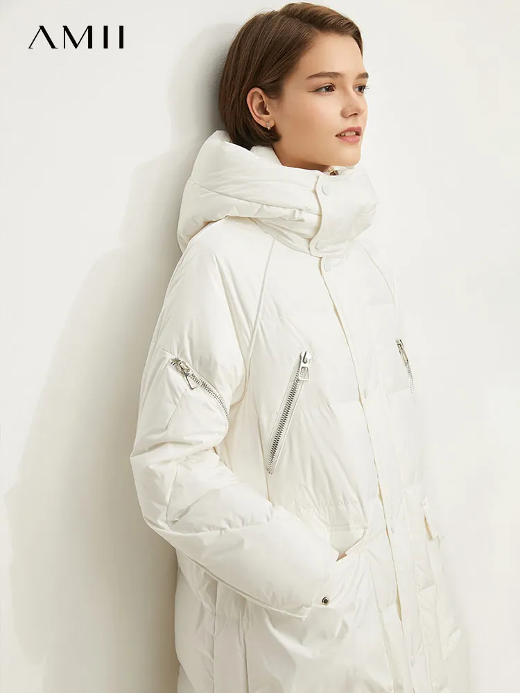 Amii Minimalism Winter Down Jackets For Women Fashion 90% White Duck Down Coat Thicken Women\'s Long Jacket Overcoat 12141100