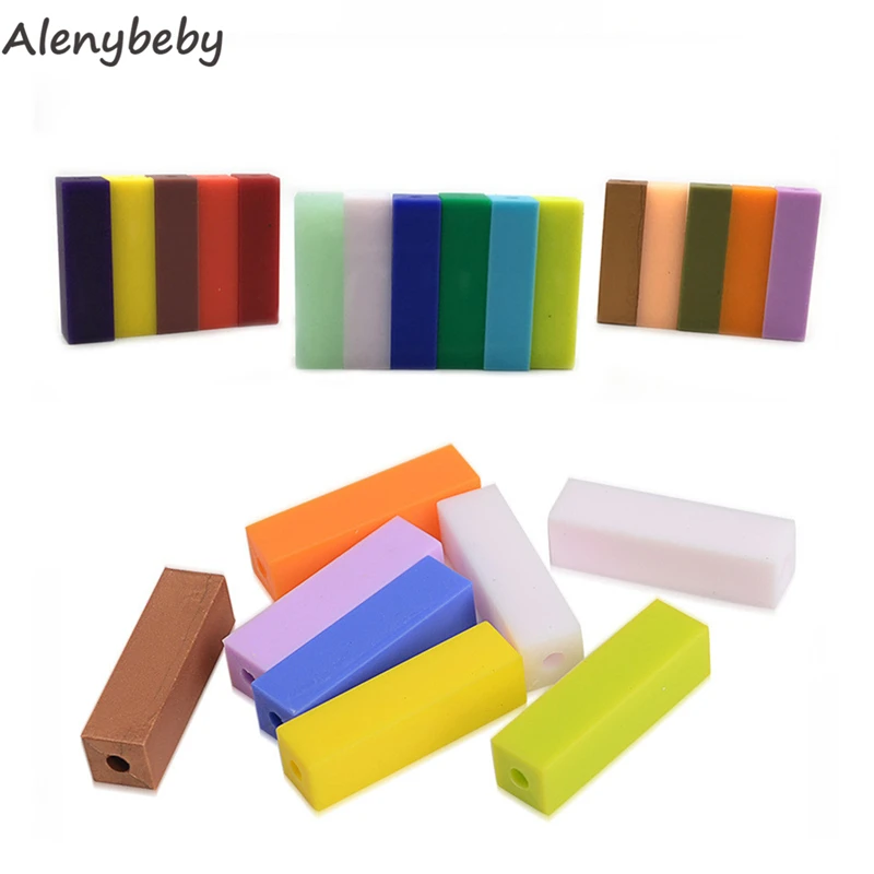 Rectangle Silicone Strip Beads Teether BPA Free DIY Baby Teething Toys Accessories Infant Soother Chain Nursing Toys Shower Gift
