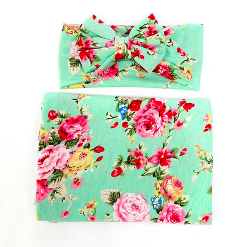 New baby floral Receiving Blankets cotton with Headbands Baby photography blankets envelopes girls baby blankets newborn 0-12 m