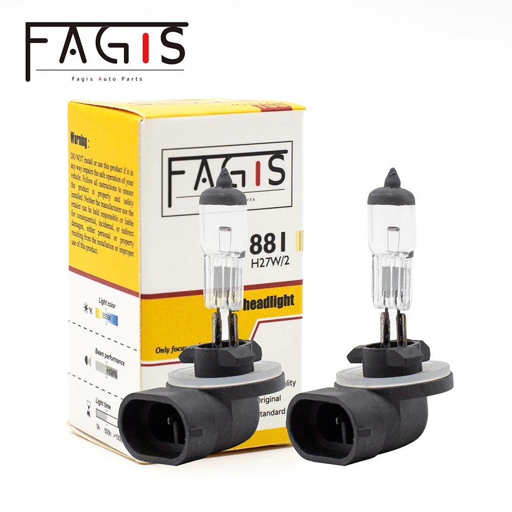 

Fagis 2 Pcs 881 H27W/2 12V 27W Clear Car Headlight Auto Halogen Bulb UV Quartz Glass Car Fog Lights