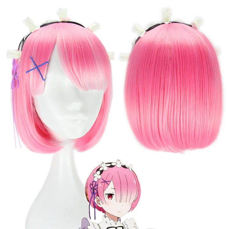 Anime Re:Life In A Different World Cosplay de Zero Ram Rem peluca corta azul Rosa accesorio de disfraz