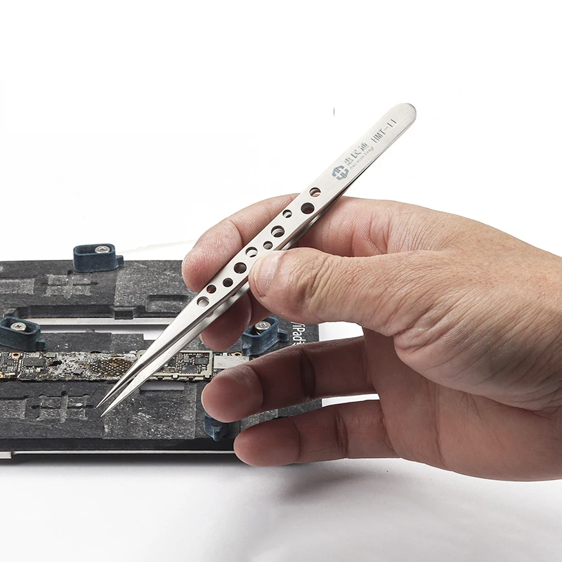 Pinzas industriales de precisión para electrónica, pinzas antiestáticas ESD de punta recta curvada, de acero inoxidable, herramienta de mano para reparación de teléfonos SMD
