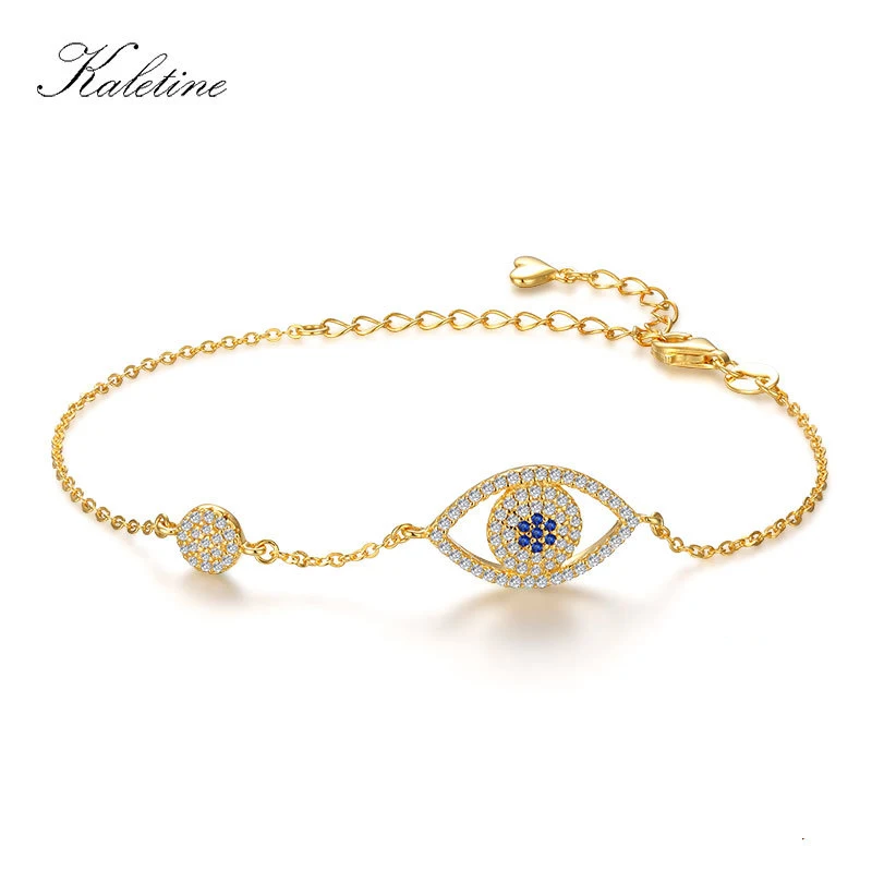 

KALETINE Luxury Brand 925 Sterling Silver Bracelet Lucky Evil Eye CZ Bracelets for Women Yellow Gold Jewelry Best Friend KLTB073