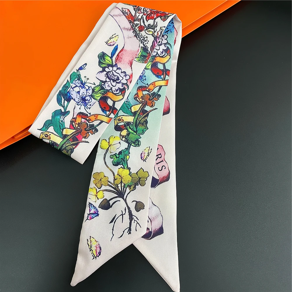 100% Twill Silk Scarf Fashion Summer Women Hair Scarf Brand Skinny Bag Scarves Design Wrist Towel Foulard Neckerchief Headband