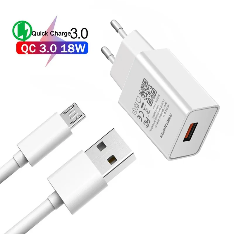 

Micro USB Cable Fast Phone Charger QC 3.0 EU Wall Plug For Samsung A7 2018 A510 A710 A310 J330 J530 J730 A10 M10 Android Phones