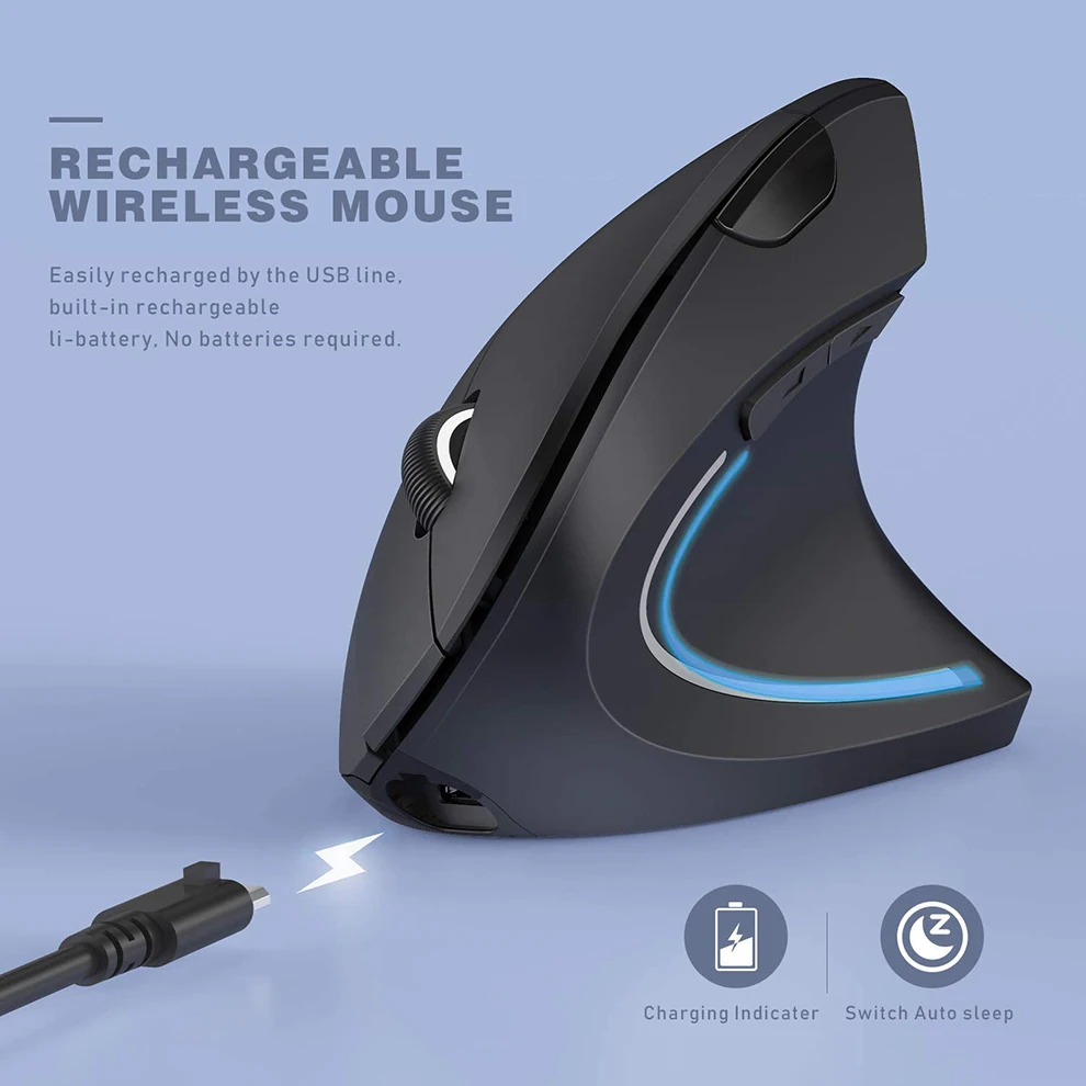 Jelly Comb 2.4G+Bluetooth Ergonomic Mouse Rechargeable Wireless Gaming Mouse with 6 Buttons for 3 Devices