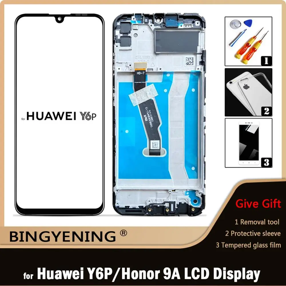 Original For Huawei Y6P 2020 Global MED-L29 LCD Display Screen Touch Digitizer Assembly For Honor 9A MOA-LX9N With Frame Replace