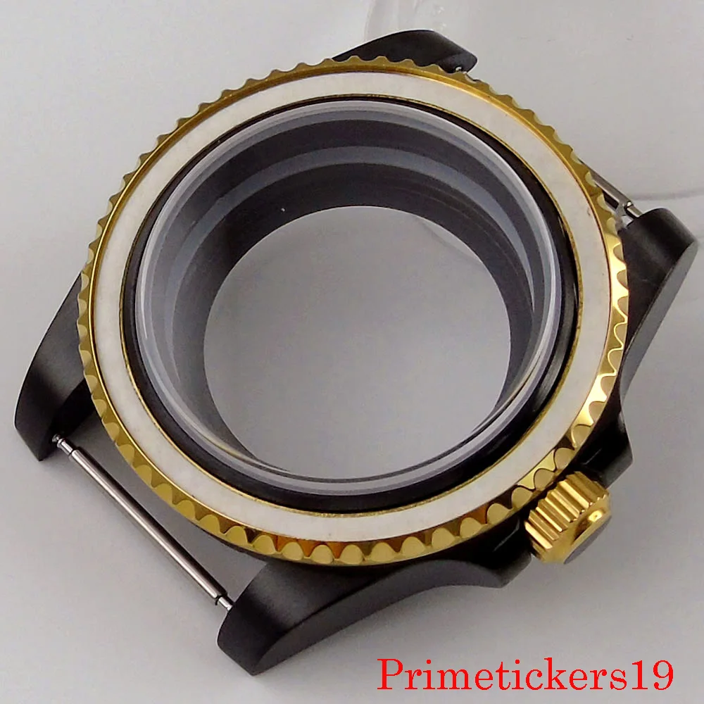 

40mm bliger PVD plated gold coated bezel stainless steel watch case fit NH35 NH36 movement sapphire glass watch parts