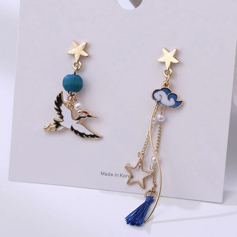 Koreanische neue süße geometrische Tropfenohrringe für Frauen, niedliche Katze, Kaninchen, Stern, Mond, asymmetrische baumelnde Ohrringe, Geschenk für Schmuck. – Detail 39