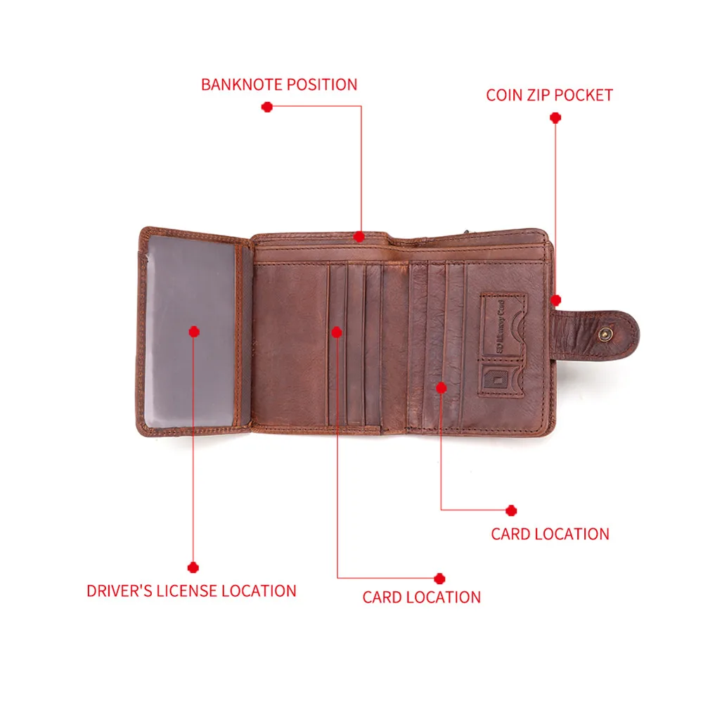 RETROGOO – portefeuille RFID à trois volets en cuir véritable pour homme, porte-cartes SIM, fermeture éclair, poche pour pièces de monnaie, bonne qualité, Cowboy Cartera