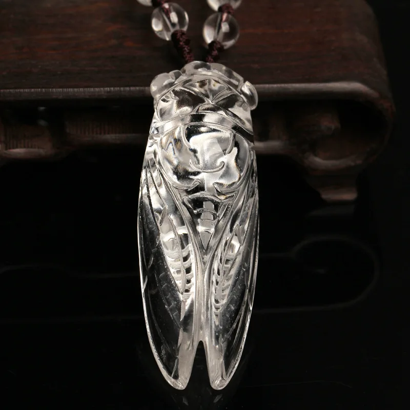 Natural White Crystal Hand-carved Cicada Jade Pendant Fashion Boutique Jewelry for Men and Women Know The Chalcedony Necklace