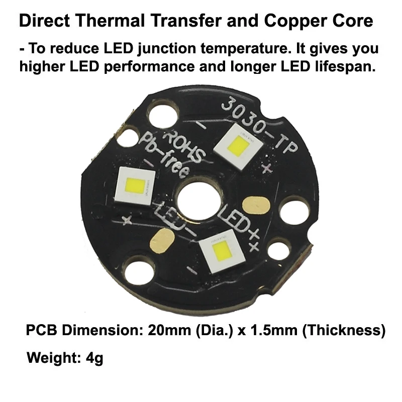 Triple KW CSLPM1.TG 3030 LED with KDLITKER 20mm DTP Copper MCPCB Parallel with Optics Long Throw Flashlight DIY