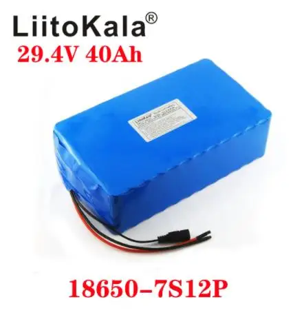 LiitoKala 29.4V 40AH 7S12P Electric Bicycle Lithium Battery 700W 24V Electric bike battery use 18650 3400mah cell with 15A BMS