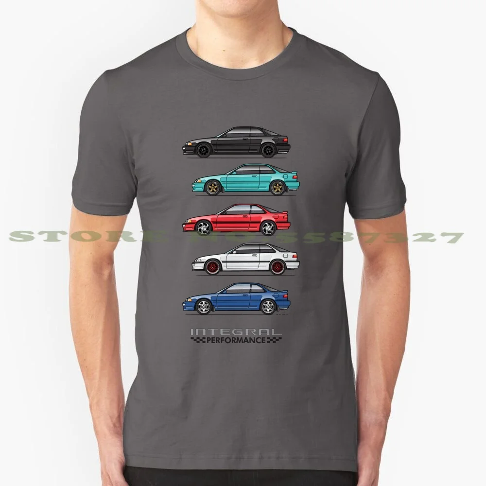 Five 90-93 Integras 100% Cotton T-Shirt 1990 1991 1992 1993 Integra Rs Gsx Vtec Jdm Race Top Hatch Type Japan Speed Car Fast