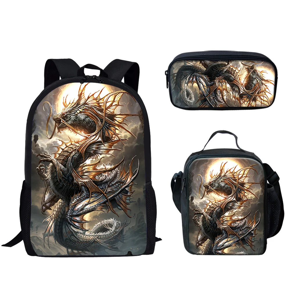 

Cool Dragon Pattern Print Backpack Fashion Schoolbags Set for Teen Boys Large Bookbags with Zipper Satchel Cartable