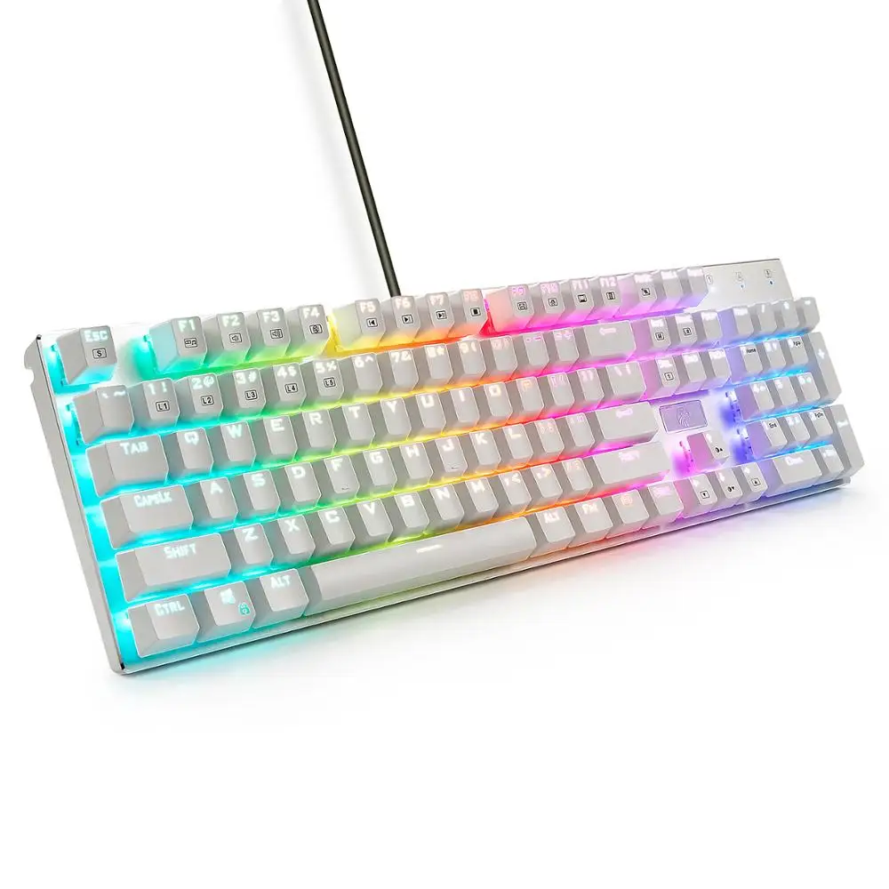 Z-88 RGB Mechanical Gaming Keyboard Red Switch Linear Quiet RGB Backlit Water Resistant 104 Keys Anti Ghosting for Mac PC White