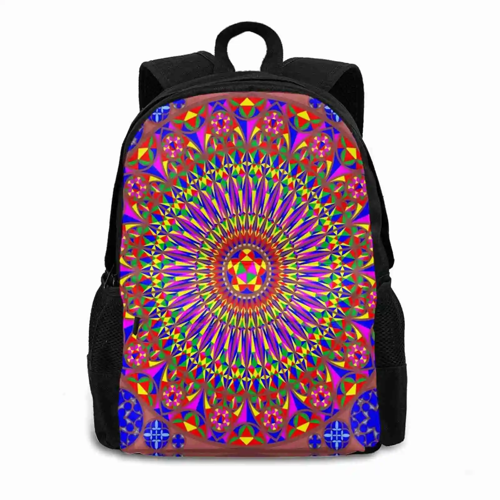 Gothic Rosette School Bags For Teenage Girls Laptop Travel Bags Rosette Medieval Mandala Multicolored Patterns Geometric Forms