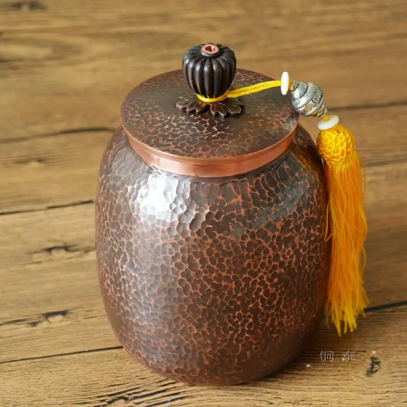 Pure Copper Handmade Tea Container Pot with Lid Upscale Gift