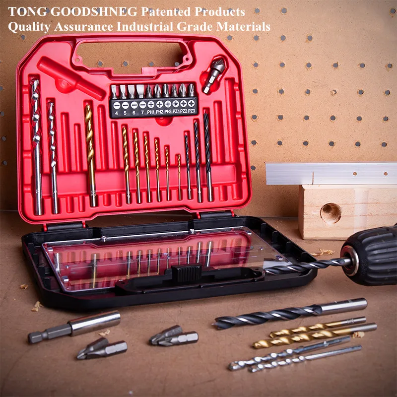 30pc Woodworking Wood Drills Twist Drill Bit HSS Metal Drill Bits 1/4 Titanium for Metal Wood Plastic In Case Household Tools