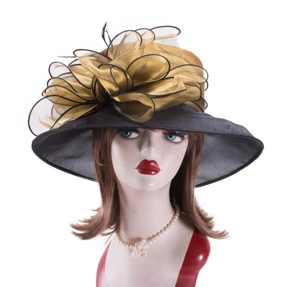 Lawliet Women Dressy Hats Wide Brim Sun Hats Church Wedding Tea Party Kentucky Derby Formal Floral Bride's Mother Hats A045