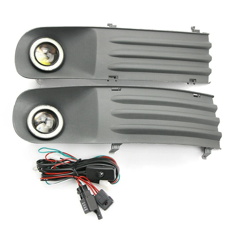 1 par luzes de nevoeiro do carro lâmpadas anjo olho grelhas + harness & 2 pçs choques traseiro cauda luz barras freio estacionamento aviso