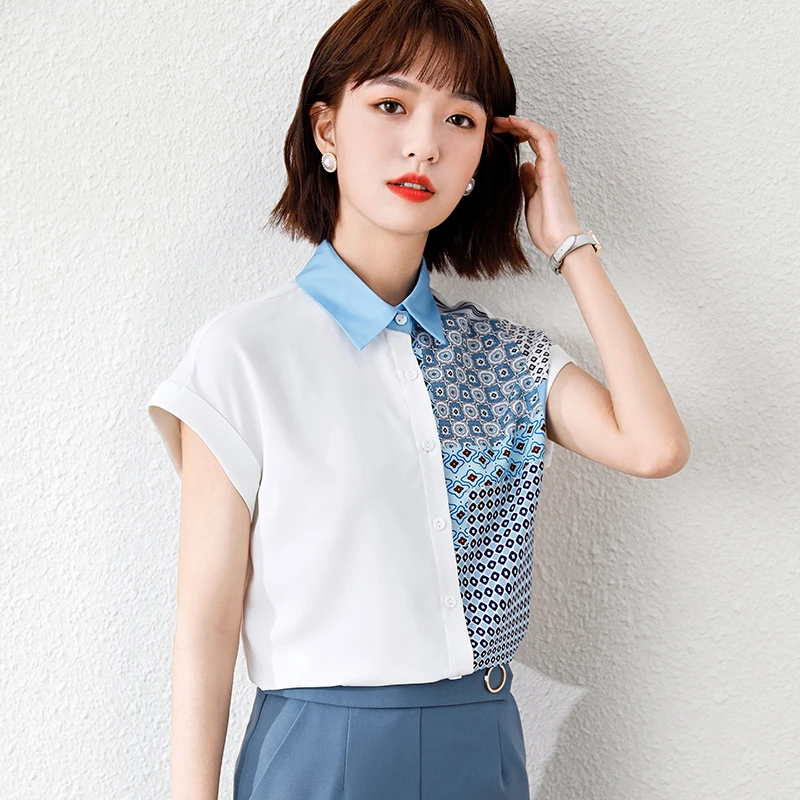 

Women's Shirt Tops Printed Short Sleeve Blouses Summer Lapel Shirts Fashion Woman Blouse Blusas Loose