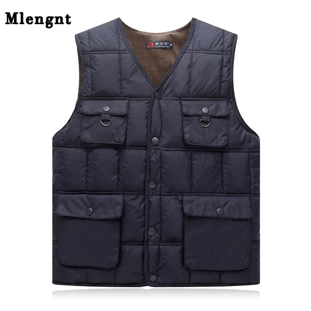 Winter Cotton Thick Warm Vest For Men Autumn Winter Casual Parka Multi Pocket Waistcoat With Many Pockets Male Sleeveless Jacket