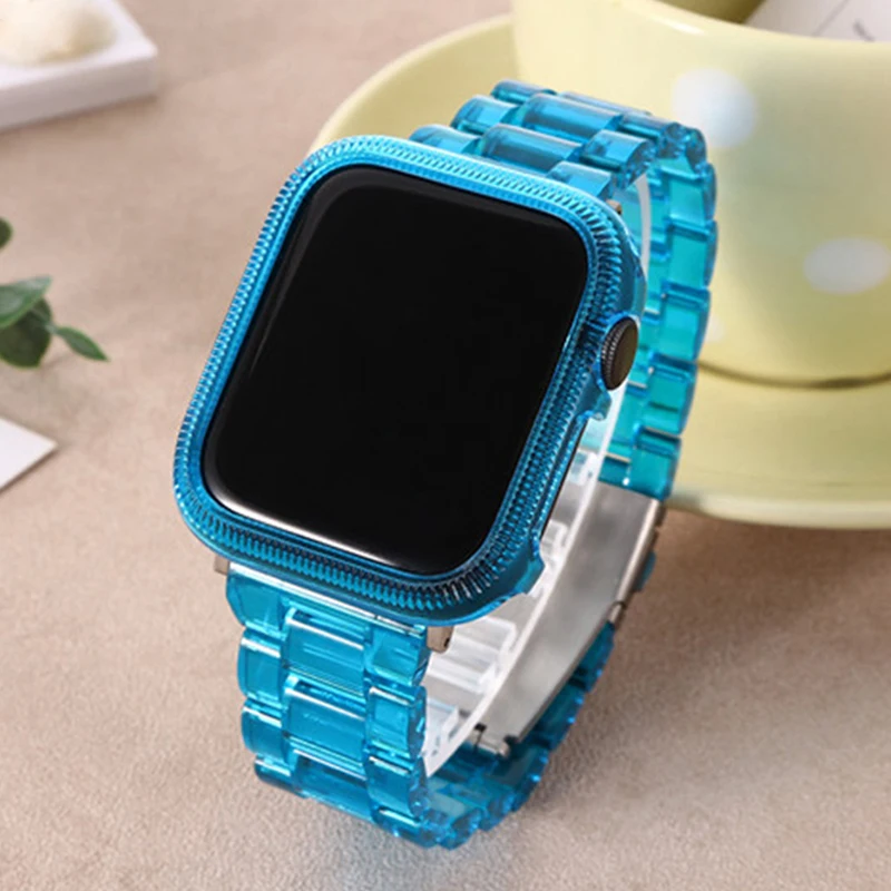 

Glacier Strap for Apple Watch 6 5 4 SE 3 44mm 40mm 38mm 42mm Strap+Case for iwatch 6 40mm 44mm Fashion transparent color strap