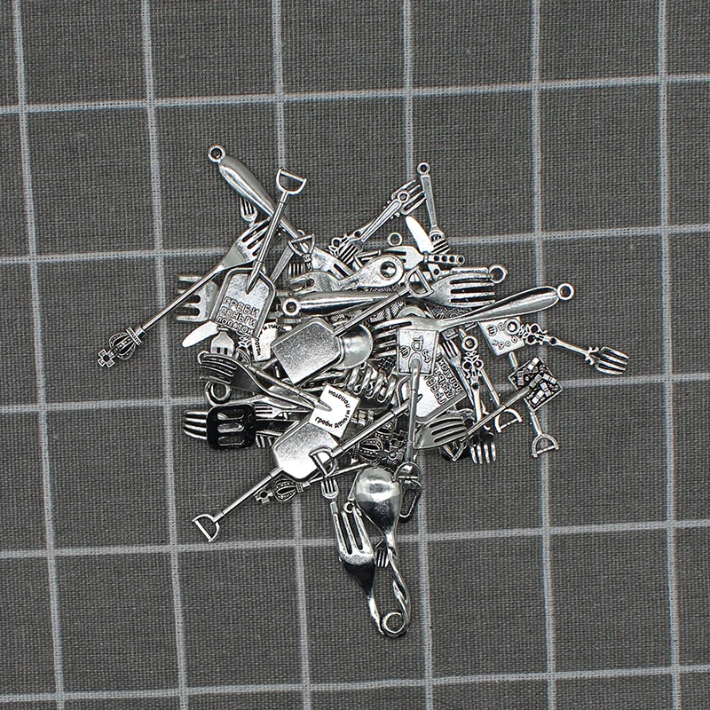 12pcs Mixing Craft Supplies Fork Spoon Tableware Charms Pendants for Crafting Jewelry Accessory For DIY Necklace Bracelet X1901