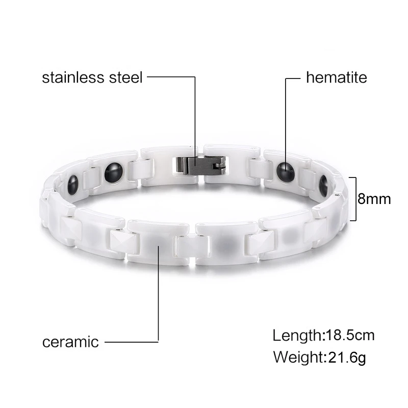 Ceramic Magnetic Bracelet for Women White Trendy Simple Chain Bracelet Femme Health Energy Hematite Bracelets Female Jewelry