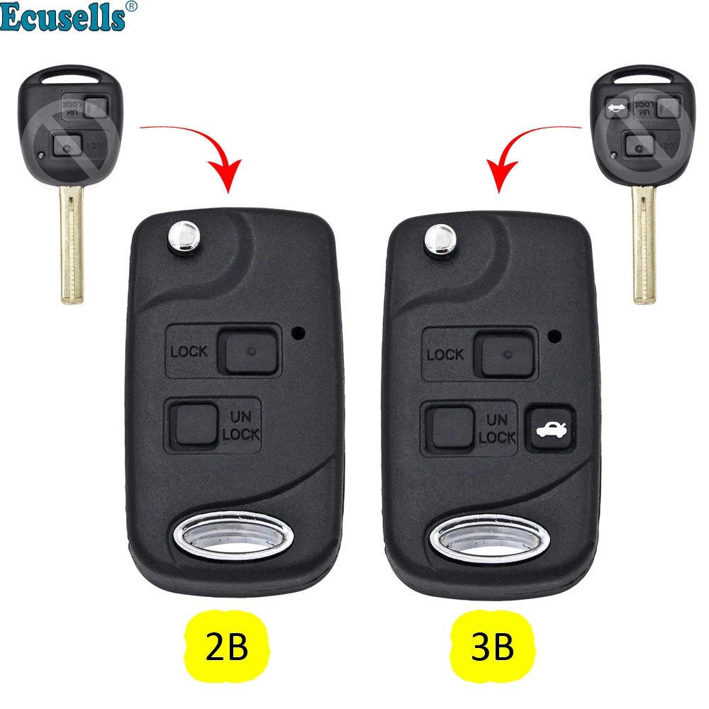 3 Buttons Modified Flip Remote Key Shell for Lexus RX300 LS400 LS430 ES330 SC430 IS300 LX470 RX330 RX350 GS300 TOY48 UNCUT