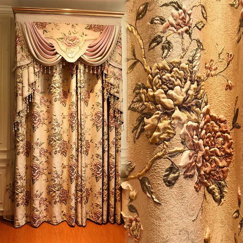 

European top luxury 3D jacquard villa curtains for living room high quality Curtain for bedroom Decoration + Full Light Shading